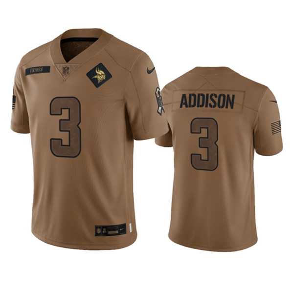 Men%27s Minnesota Vikings #3 Jordan Addison 2023 Brown Salute To Service Limited Football Stitched Jersey Dyin->minnesota vikings->NFL Jersey